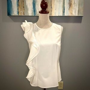 Joseph Ribkoff | White Ruffled Sleeveless Top | Size 8